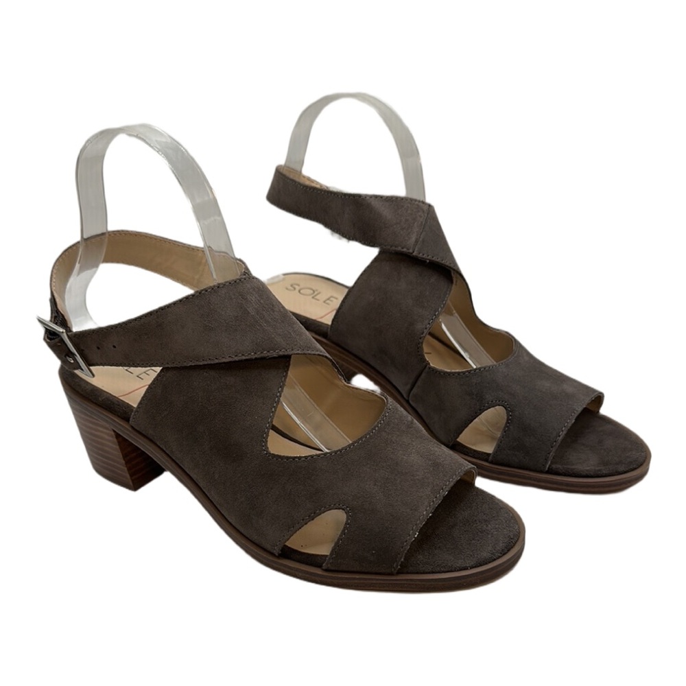 Sole Society Sz 8 1/2 Tresey Brown Cow Suede Block Heel Crisscross Straps NEW